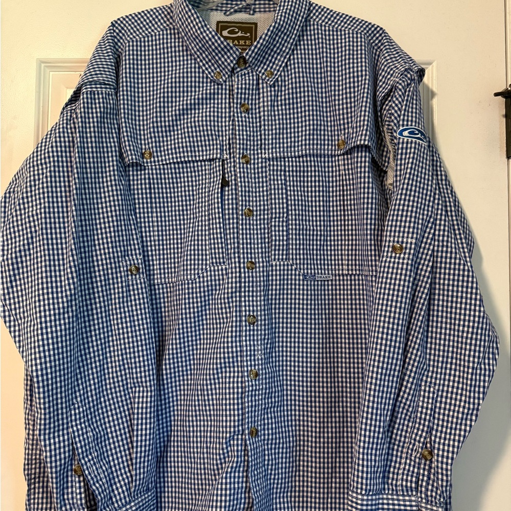 Drake Blue and White Checkered Shirt